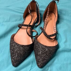 Mix No. 6 Black Glitter Flats with Mary Jane Strap